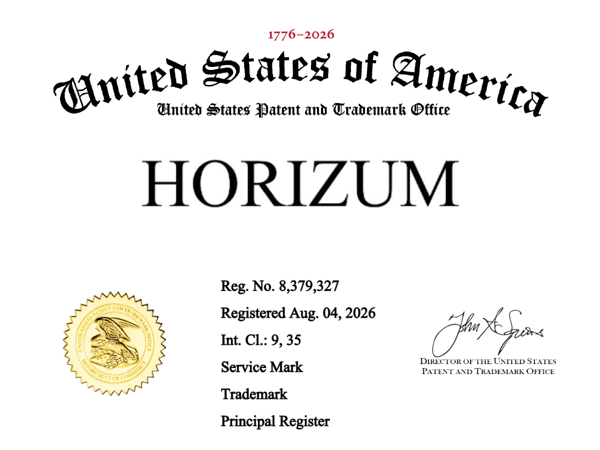 Horizum registered trademark certificate — Reg. No. 8,379,327, USPTO